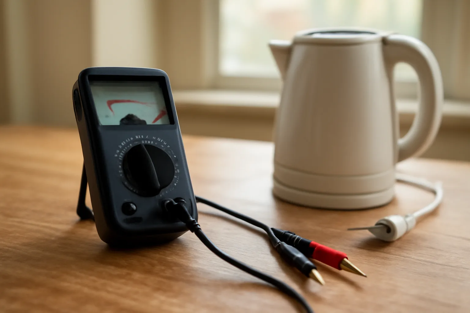 PAT testing device and small appliance on a table during a landlord safety check