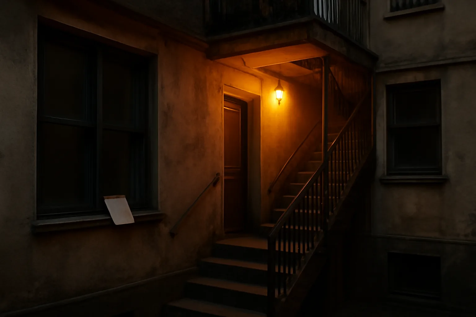 Apartment building exterior at dusk representing a landlord without a rental license