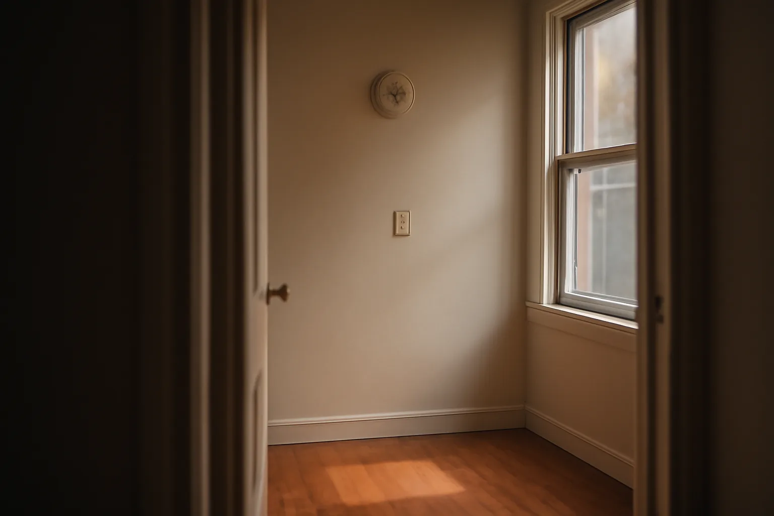 Open apartment doorway showing smoke detector and entryway during a rental inspection walkthrough