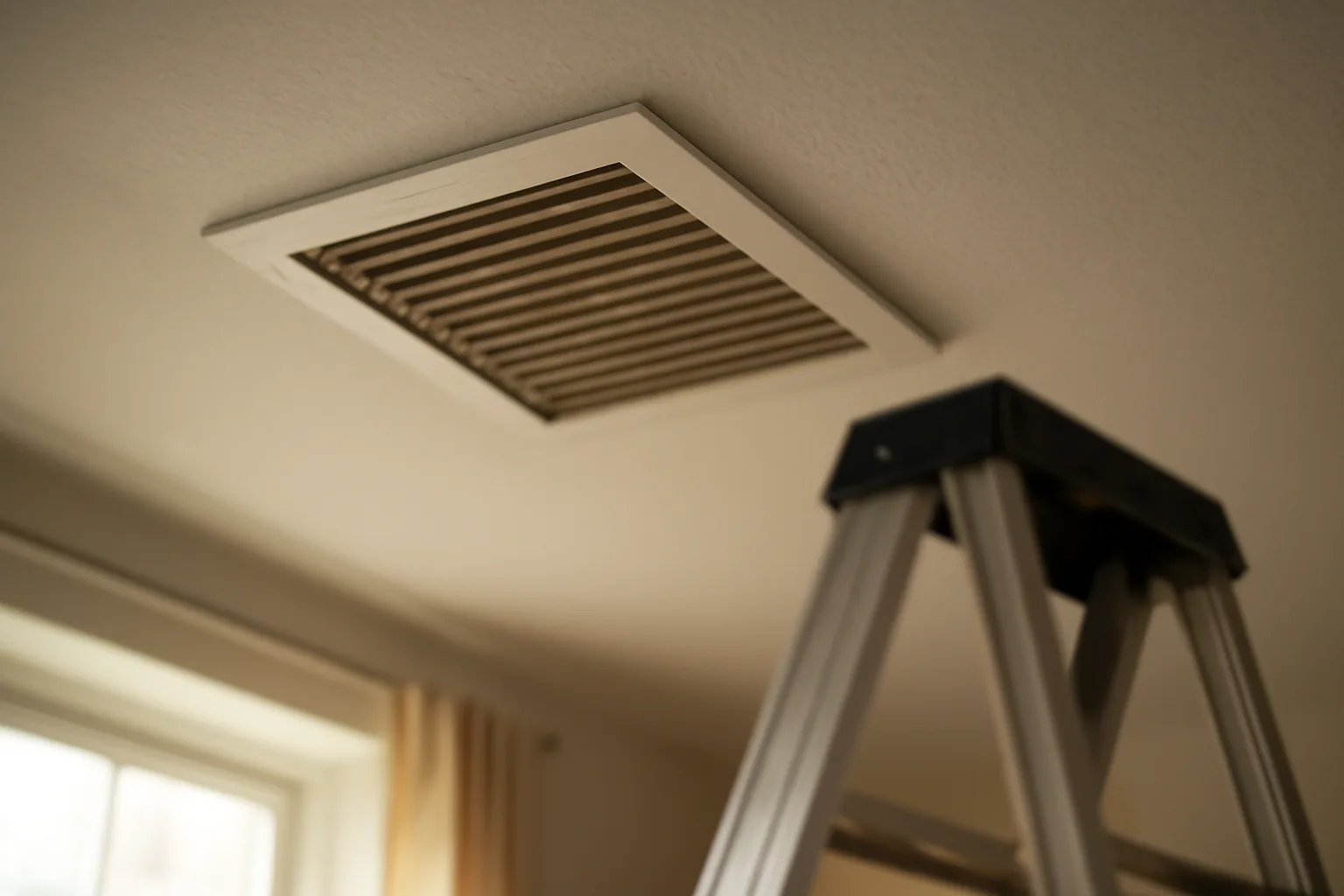 Ceiling air vent cover with visible dust, illustrating landlord air duct cleaning obligations