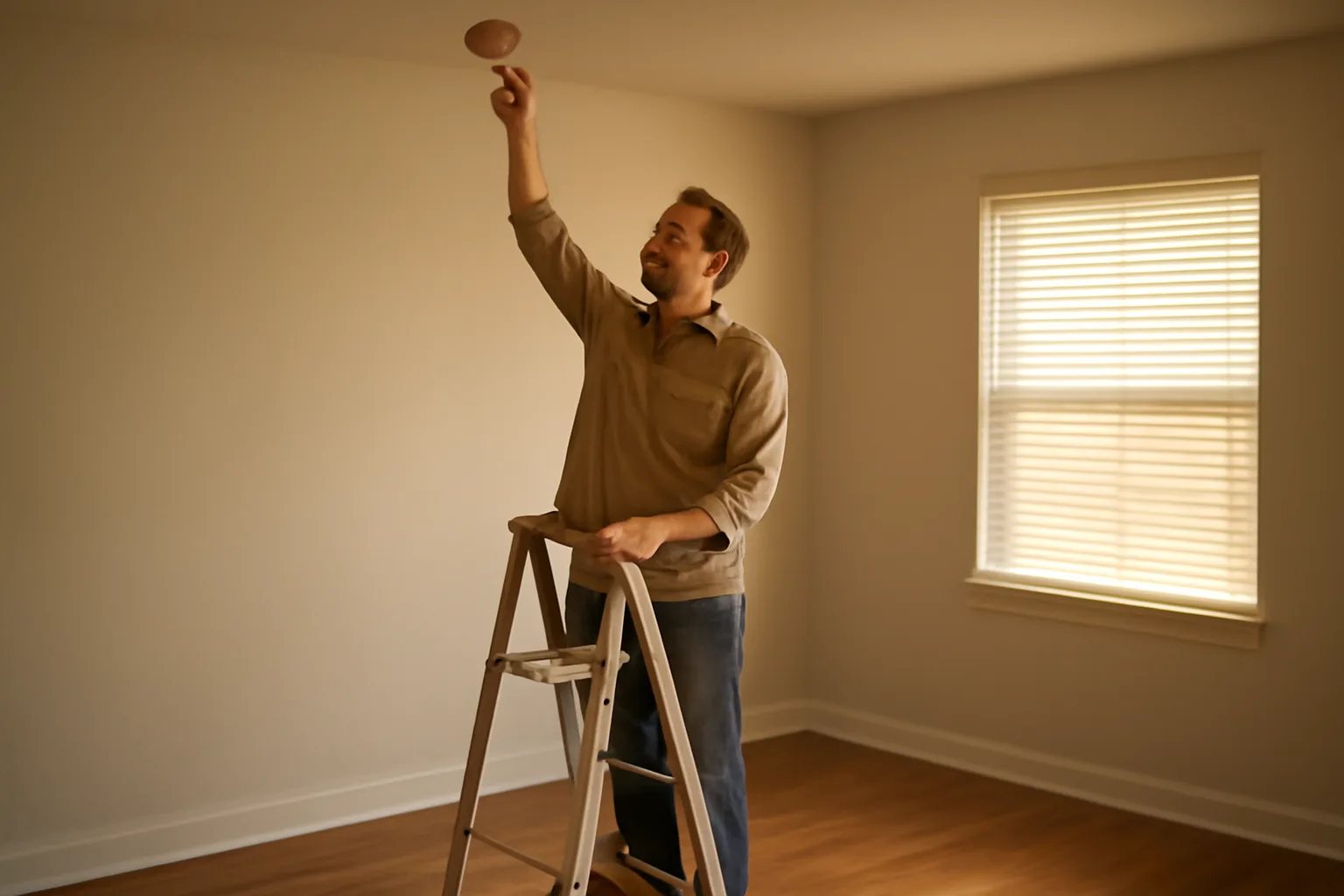 Landlord testing a smoke detector during a rental unit walk-through inspection
