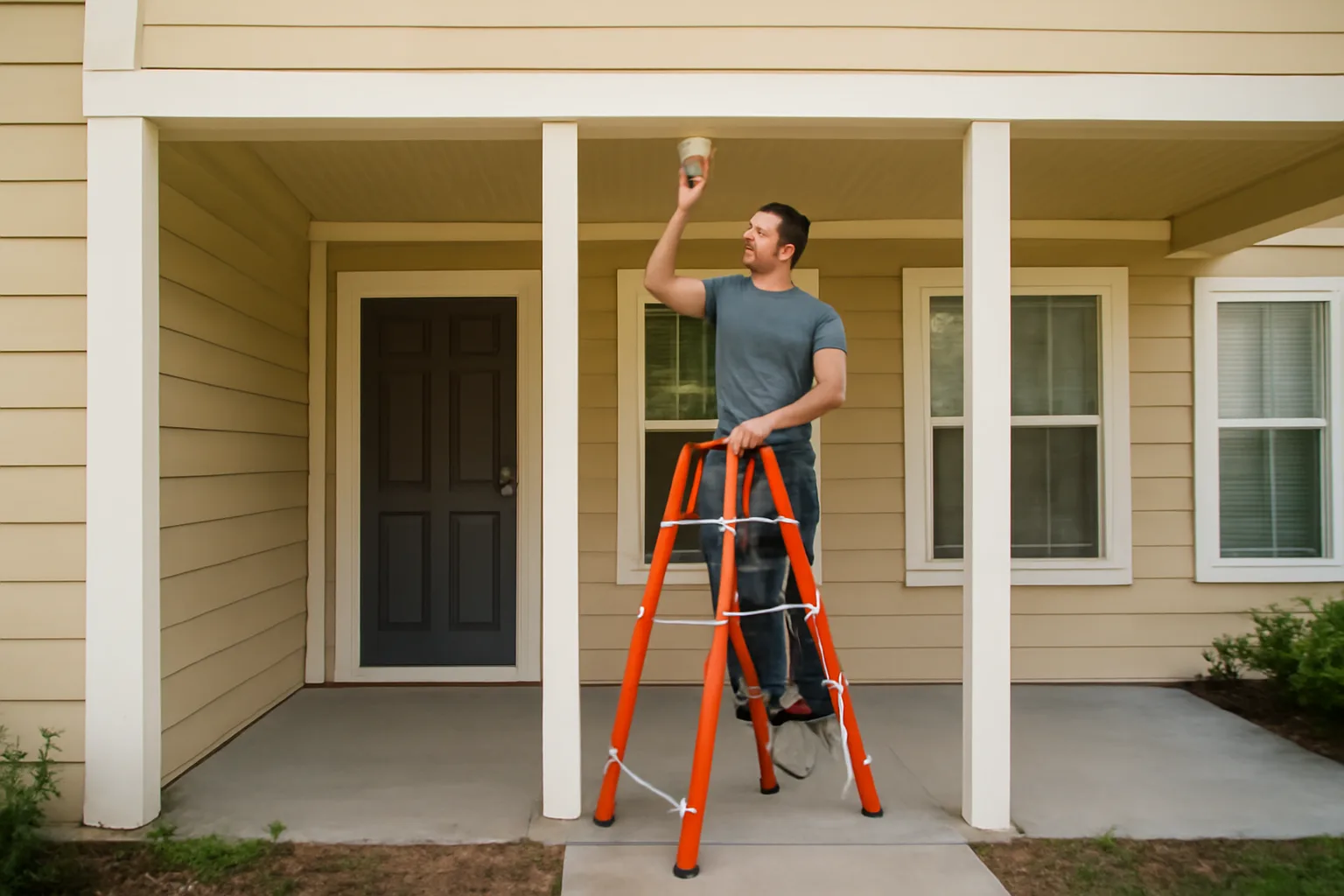 landlord checking a smoke detector during a rental property inspection walk-through
