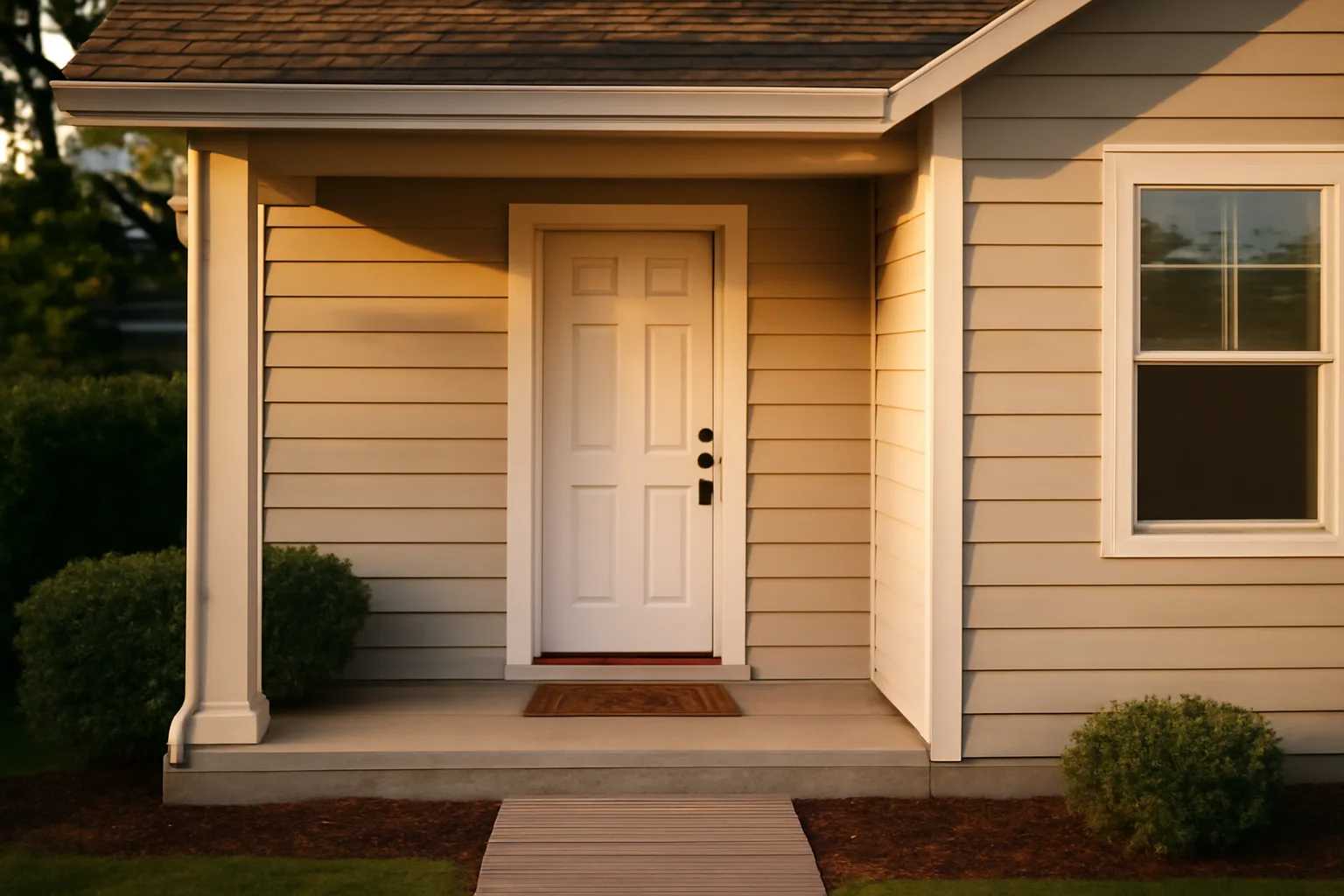 Suburban rental home front door with lockbox, representing short-term rental hosting