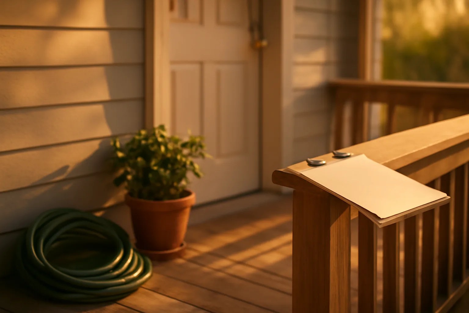 Front porch of a small rental home during a licensing inspection visit