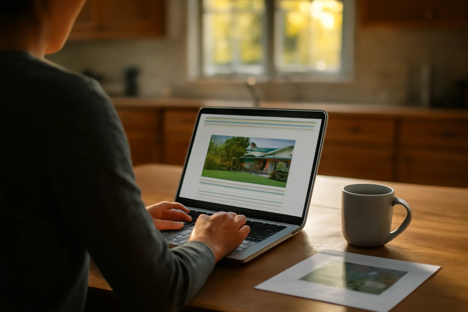 Person searching a city rental license registry on a laptop at home