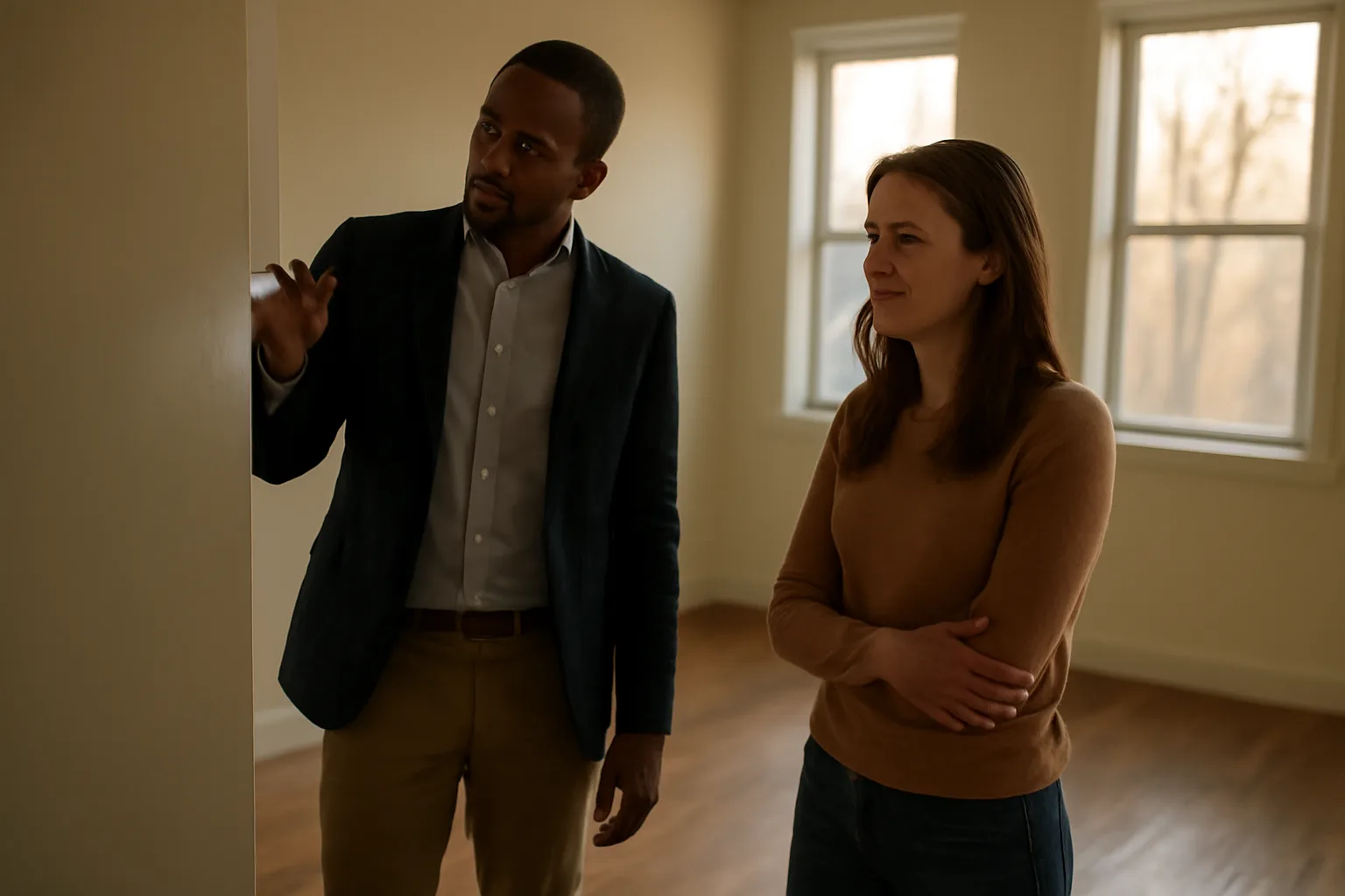 Landlord and tenant during a move-out walk-through before security deposit return