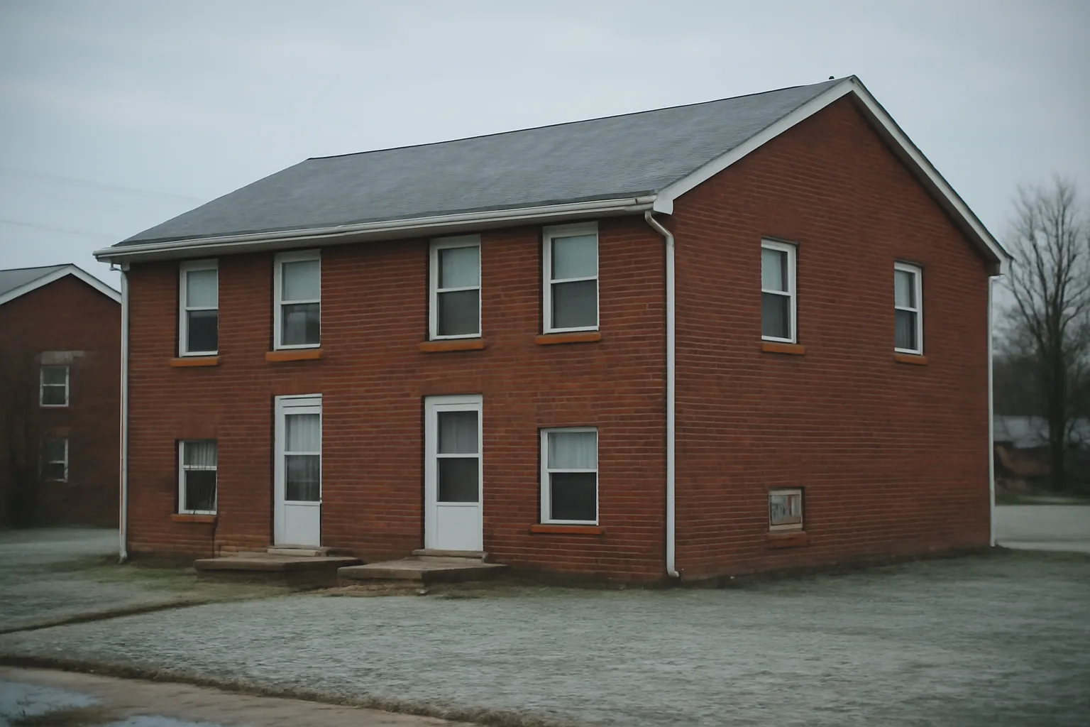 Brick rental duplex in winter illustrating Ohio landlord heat requirements for tenants