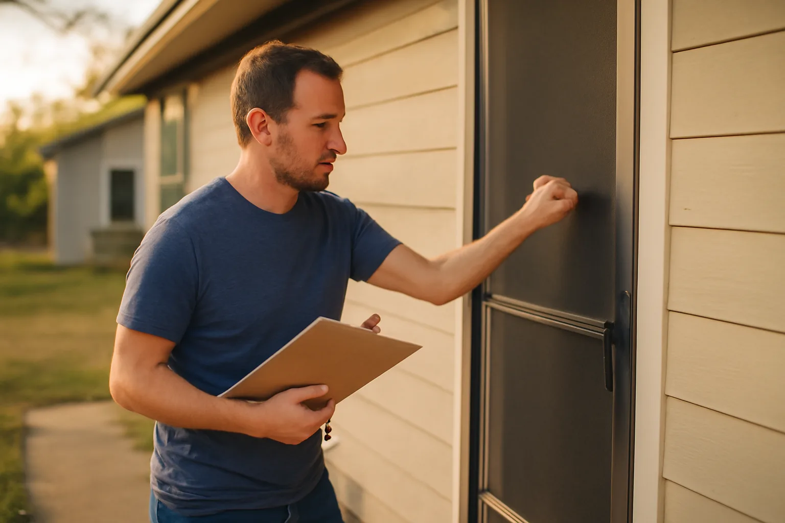Landlord knocking on a rental house door before entering under Texas notice practice