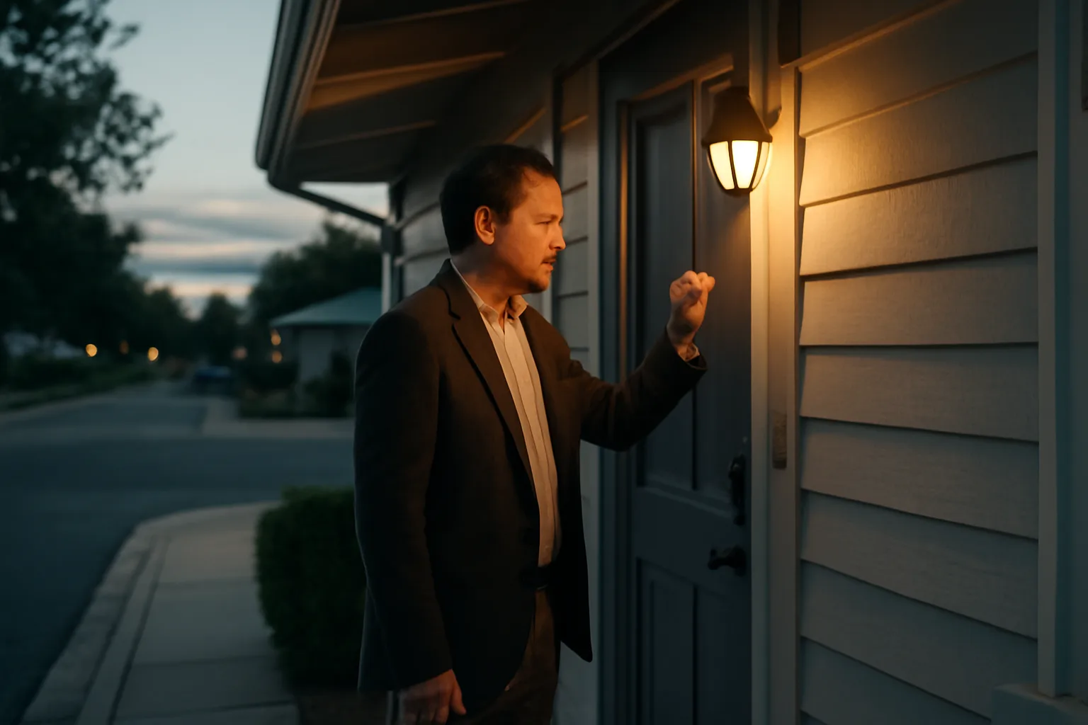 Landlord knocking on a rental house door before entering under Texas notice practices