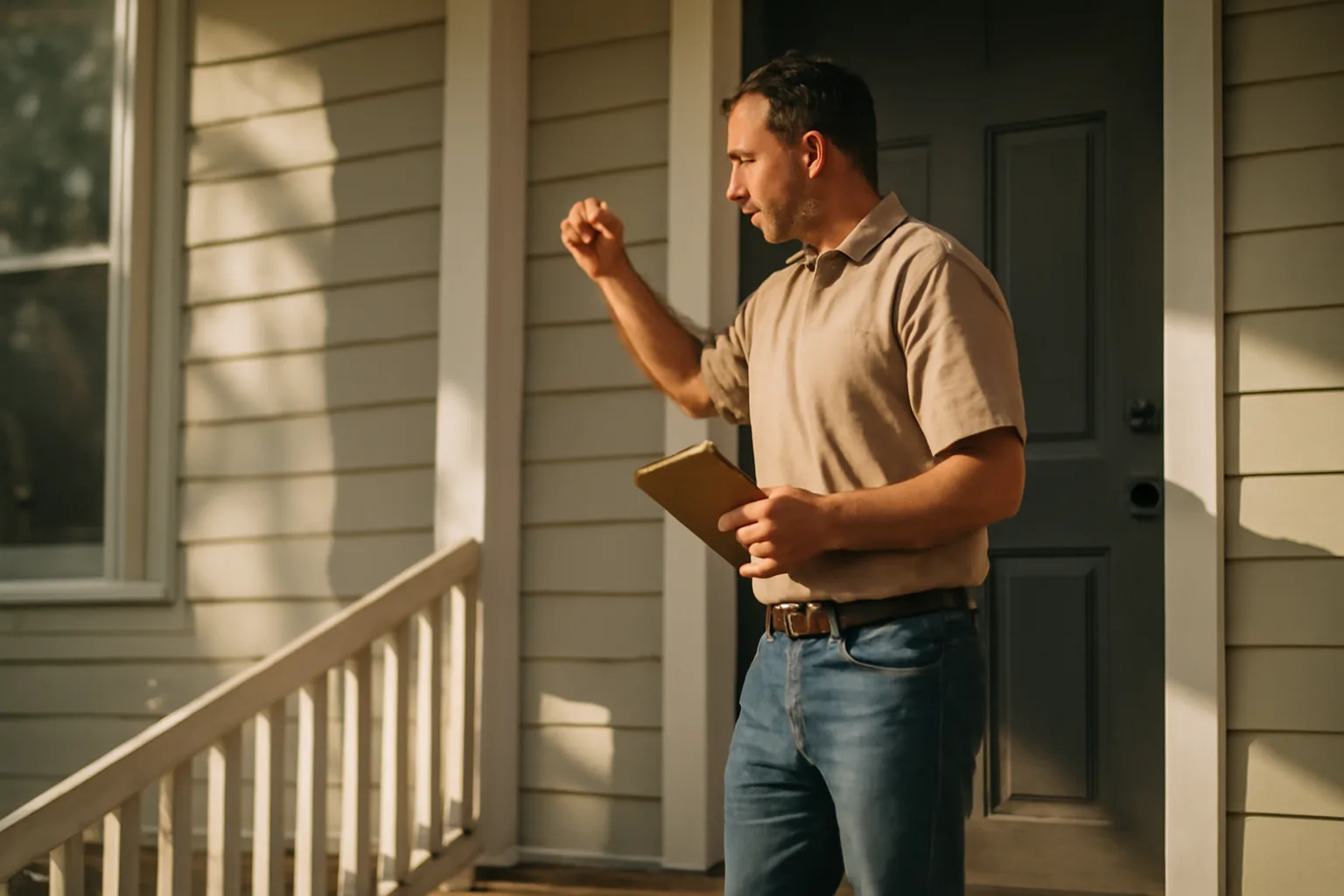 Landlord knocking on a tenant's front door before entering the rental unit